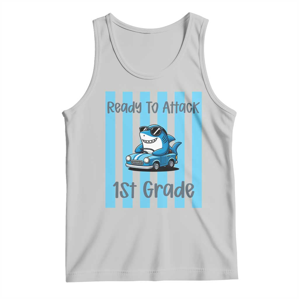 Ready To Attack 1st Grade Tank Top Funny Shark Driving Car Back To School TS12 Ash Print Your Wear