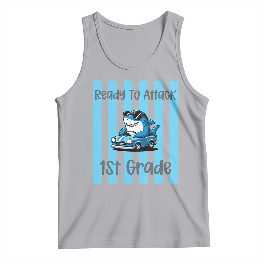 Ready To Attack 1st Grade Tank Top Funny Shark Driving Car Back To School TS12 Athletic Heather Print Your Wear