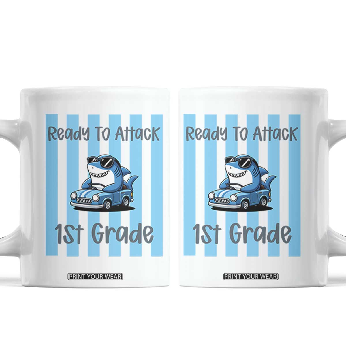Ready To Attack 1st Grade Coffee Mug Funny Shark Driving Car Back To School TS12 White Print Your Wear