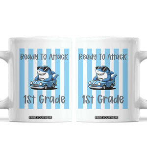 Ready To Attack 1st Grade Coffee Mug Funny Shark Driving Car Back To School TS12 White Print Your Wear