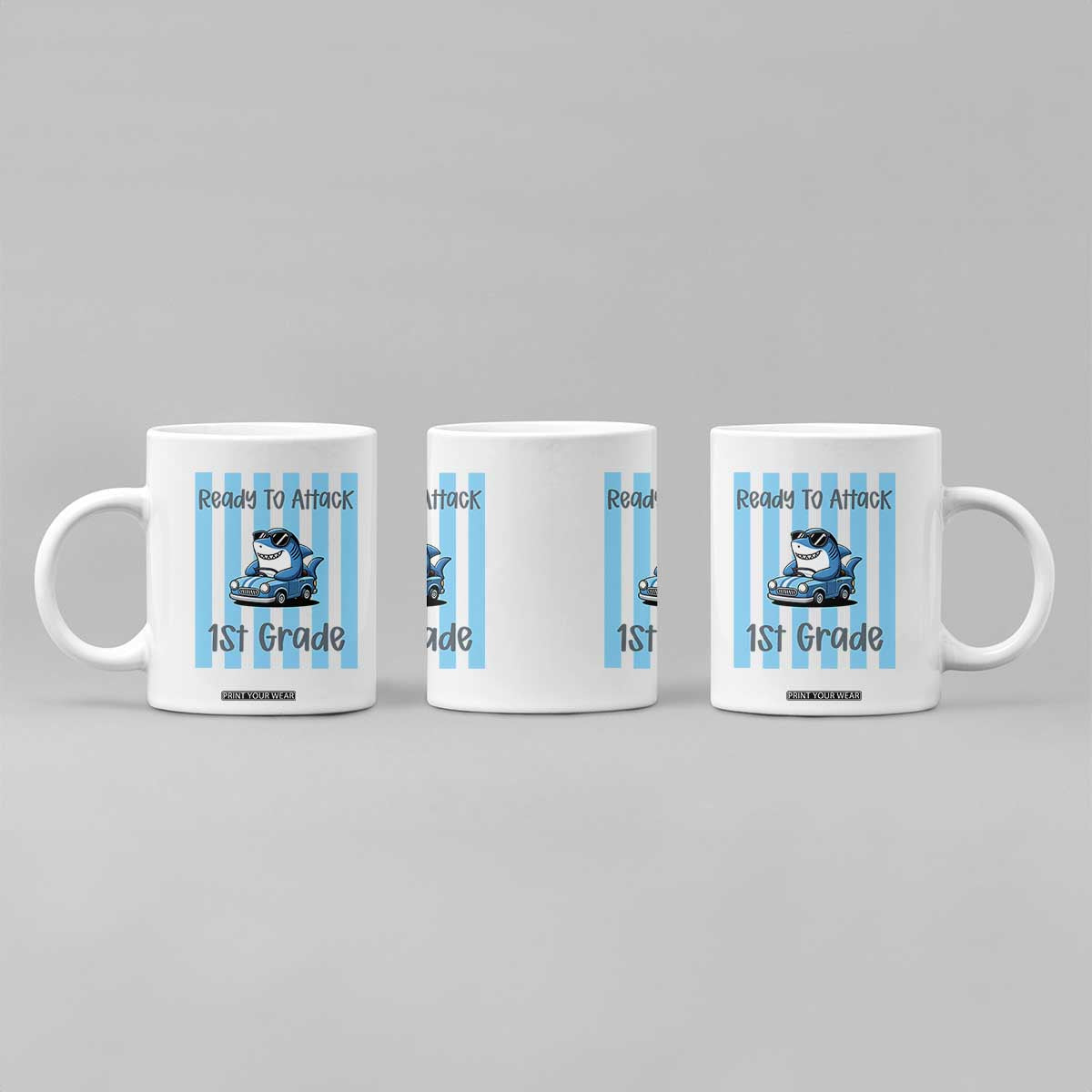 Ready To Attack 1st Grade Coffee Mug Funny Shark Driving Car Back To School TS12 Print Your Wear