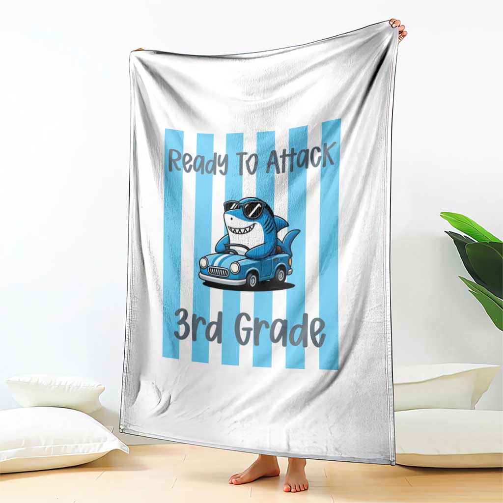 Ready To Attack 3rd Grade Throw Blanket Funny Shark Driving Car Back To School TS12 Print Your Wear
