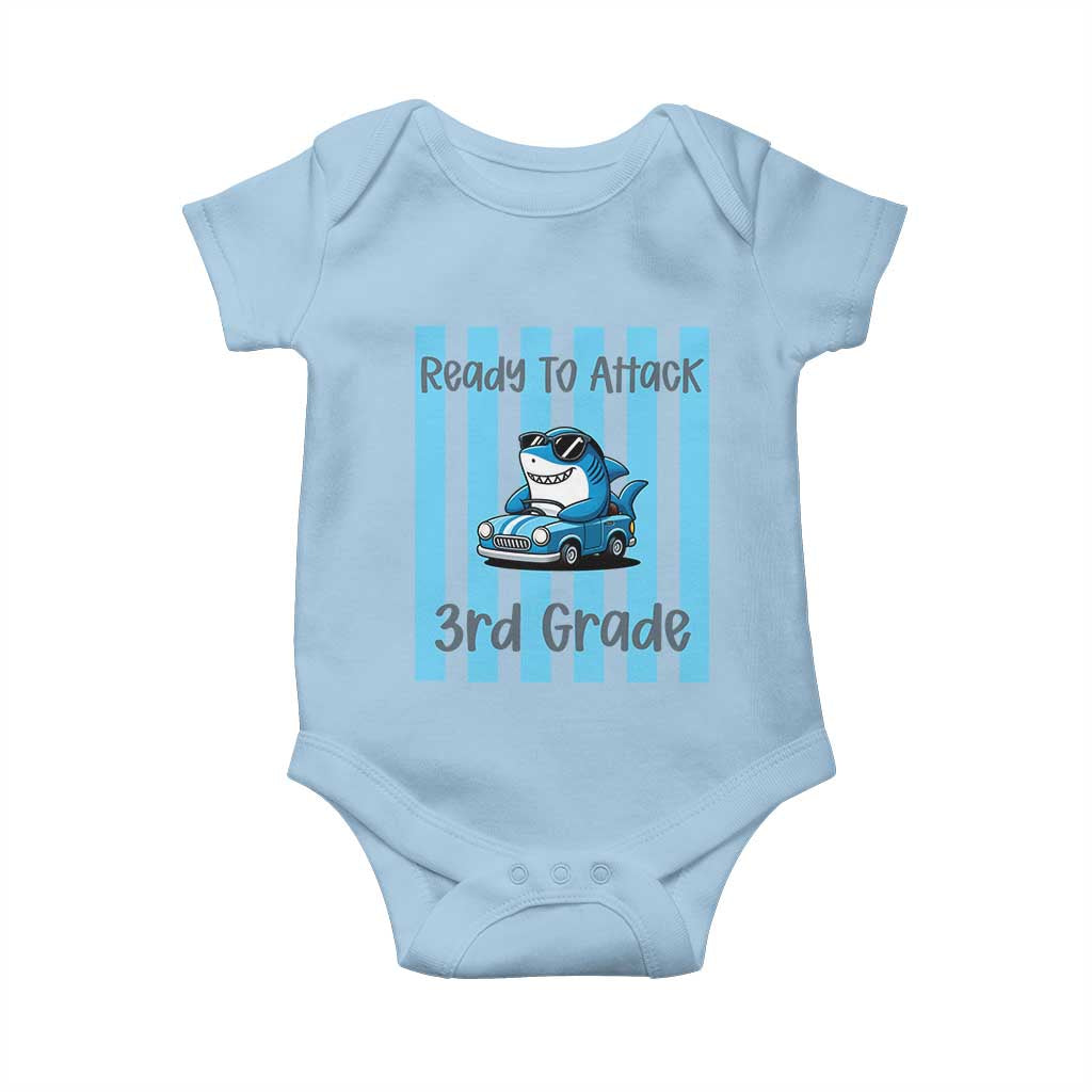 Ready To Attack 3rd Grade Baby Onesie Funny Shark Driving Car Back To School TS12 Light Blue Print Your Wear