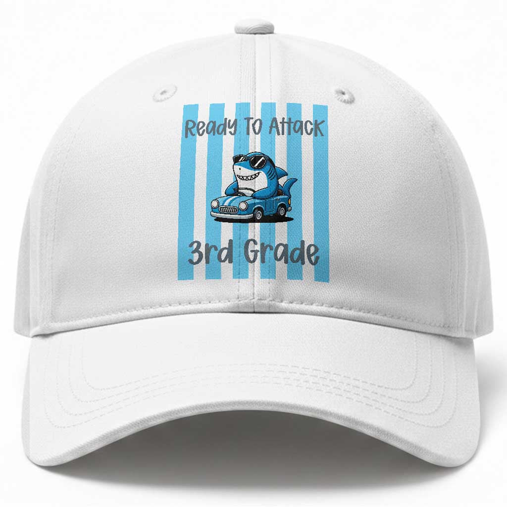 Ready To Attack 3rd Grade Baseball Cap Funny Shark Driving Car Back To School TS12 Print Your Wear