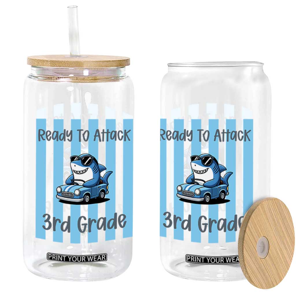 Ready To Attack 3rd Grade Glass Can Funny Shark Driving Car Back To School TS12 Print Your Wear