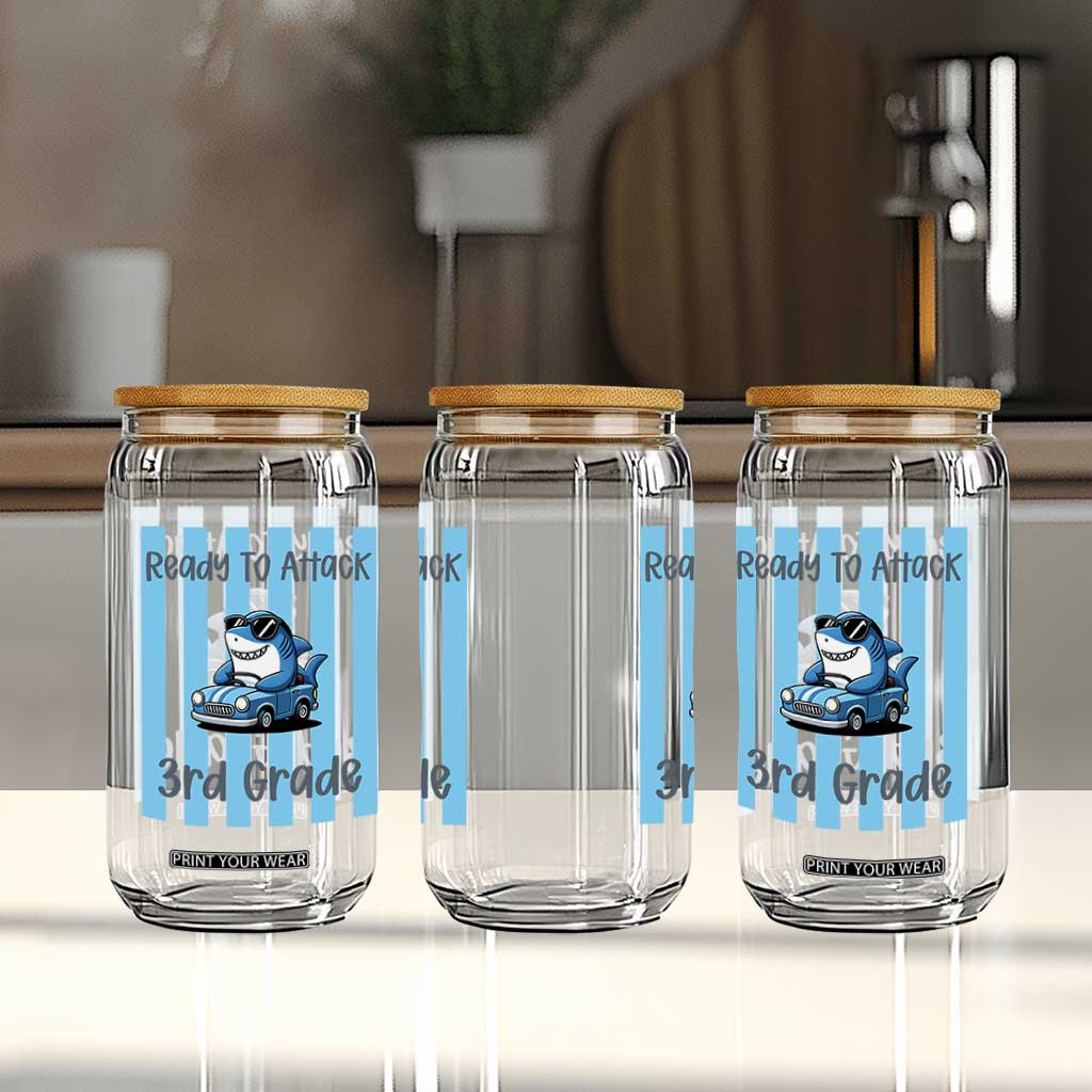 Ready To Attack 3rd Grade Glass Can Funny Shark Driving Car Back To School TS12 Print Your Wear