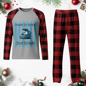 Ready To Attack 3rd Grade Plaid Pajama Set Funny Shark Driving Car Back To School TS12 Buffalo Plaid Print Your Wear