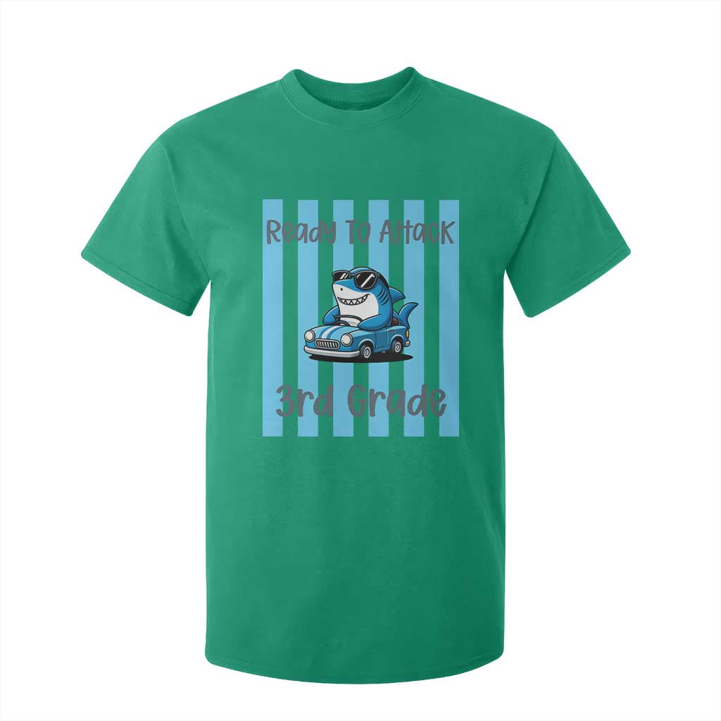 Ready To Attack 3rd Grade T Shirt For Kid Funny Shark Driving Car Back To School TS12 Irish Green Print Your Wear