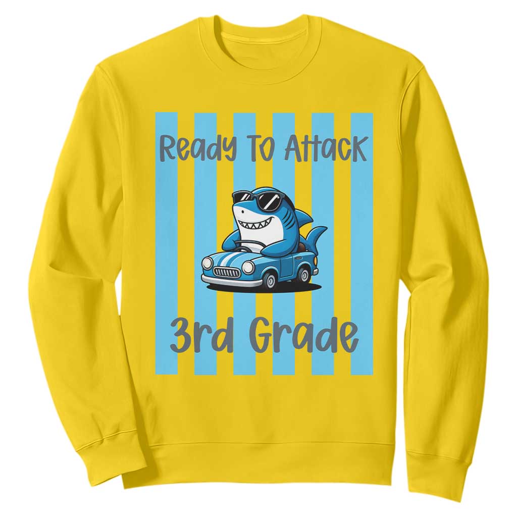 Ready To Attack 3rd Grade Sweatshirt Funny Shark Driving Car Back To School TS12 Daisy Print Your Wear