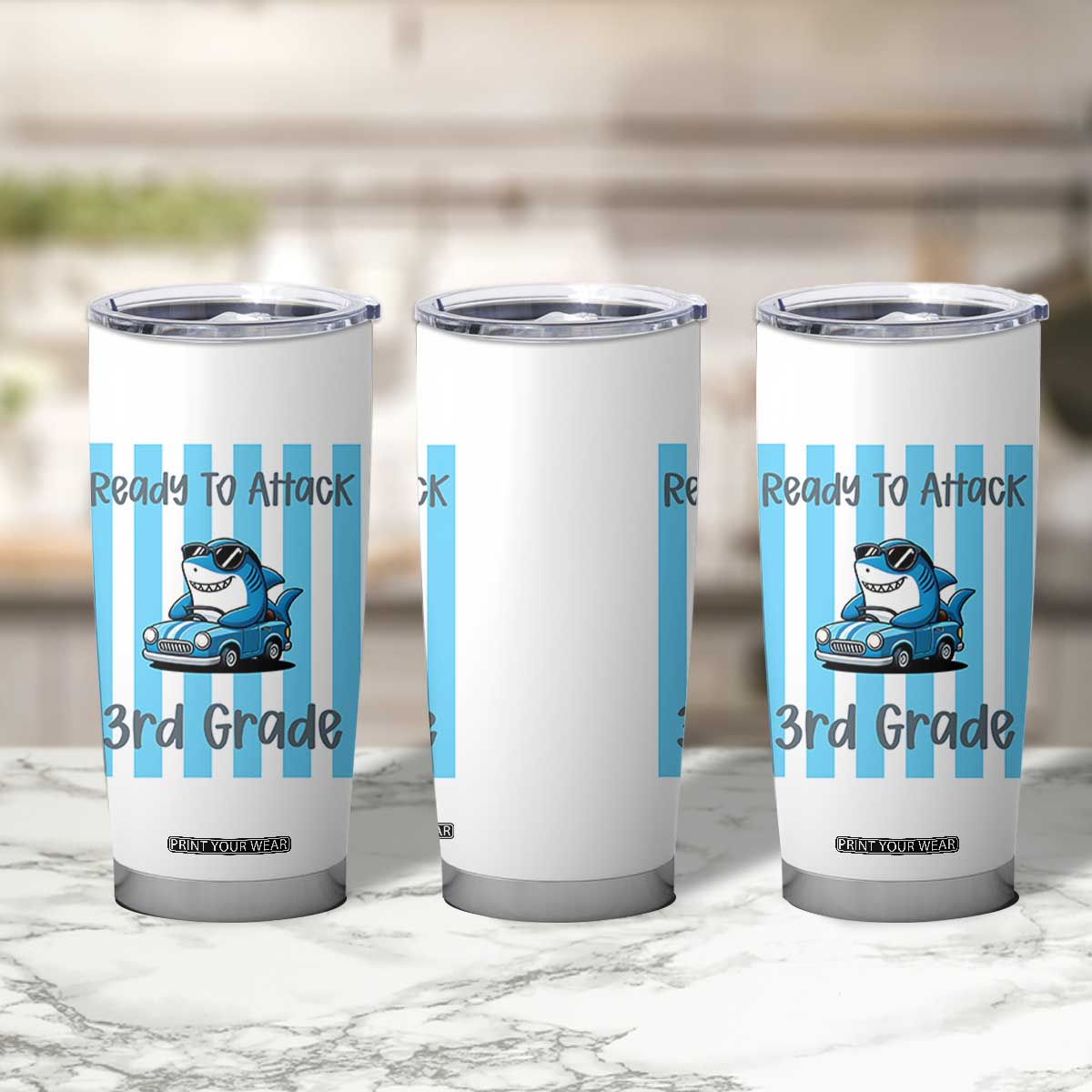 Ready To Attack 3rd Grade Tumbler Cup Funny Shark Driving Car Back To School TS12 Print Your Wear