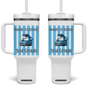 Ready To Attack 3rd Grade Tumbler With Handle Funny Shark Driving Car Back To School TS12 One Size: 40 oz White Print Your Wear