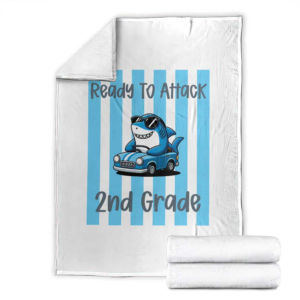 Ready To Attack 2nd Grade Throw Blanket Funny Shark Driving Car Back To School TS12 White Print Your Wear