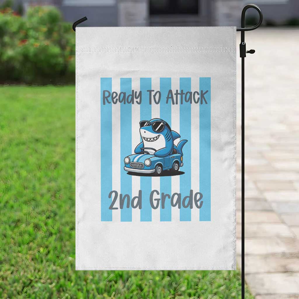 Ready To Attack 2nd Grade Garden Flag Funny Shark Driving Car Back To School TS12 Print Your Wear