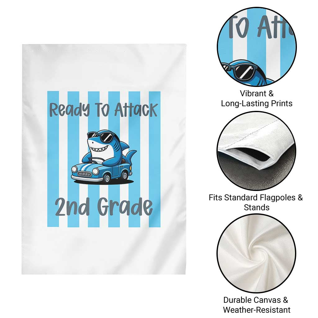Ready To Attack 2nd Grade Garden Flag Funny Shark Driving Car Back To School TS12 Print Your Wear