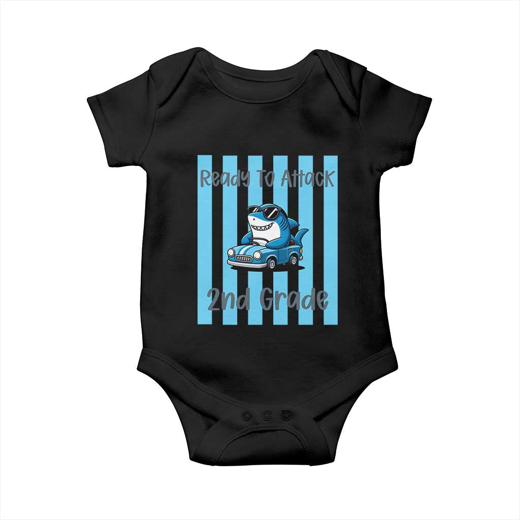 Ready To Attack 2nd Grade Baby Onesie Funny Shark Driving Car Back To School TS12 Black Print Your Wear