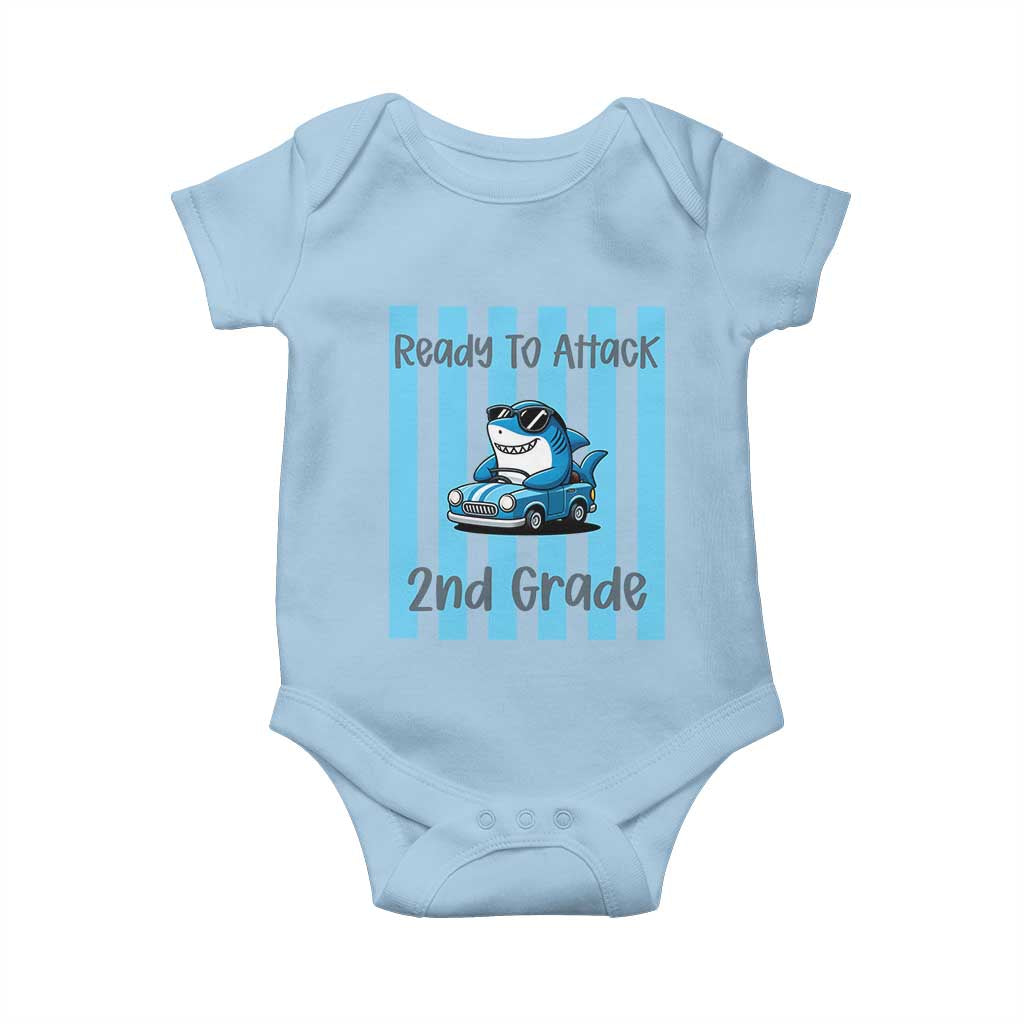 Ready To Attack 2nd Grade Baby Onesie Funny Shark Driving Car Back To School TS12 Light Blue Print Your Wear