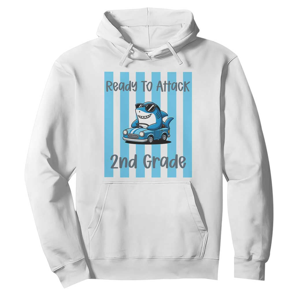 Ready To Attack 2nd Grade Hoodie Funny Shark Driving Car Back To School TS12 White Print Your Wear