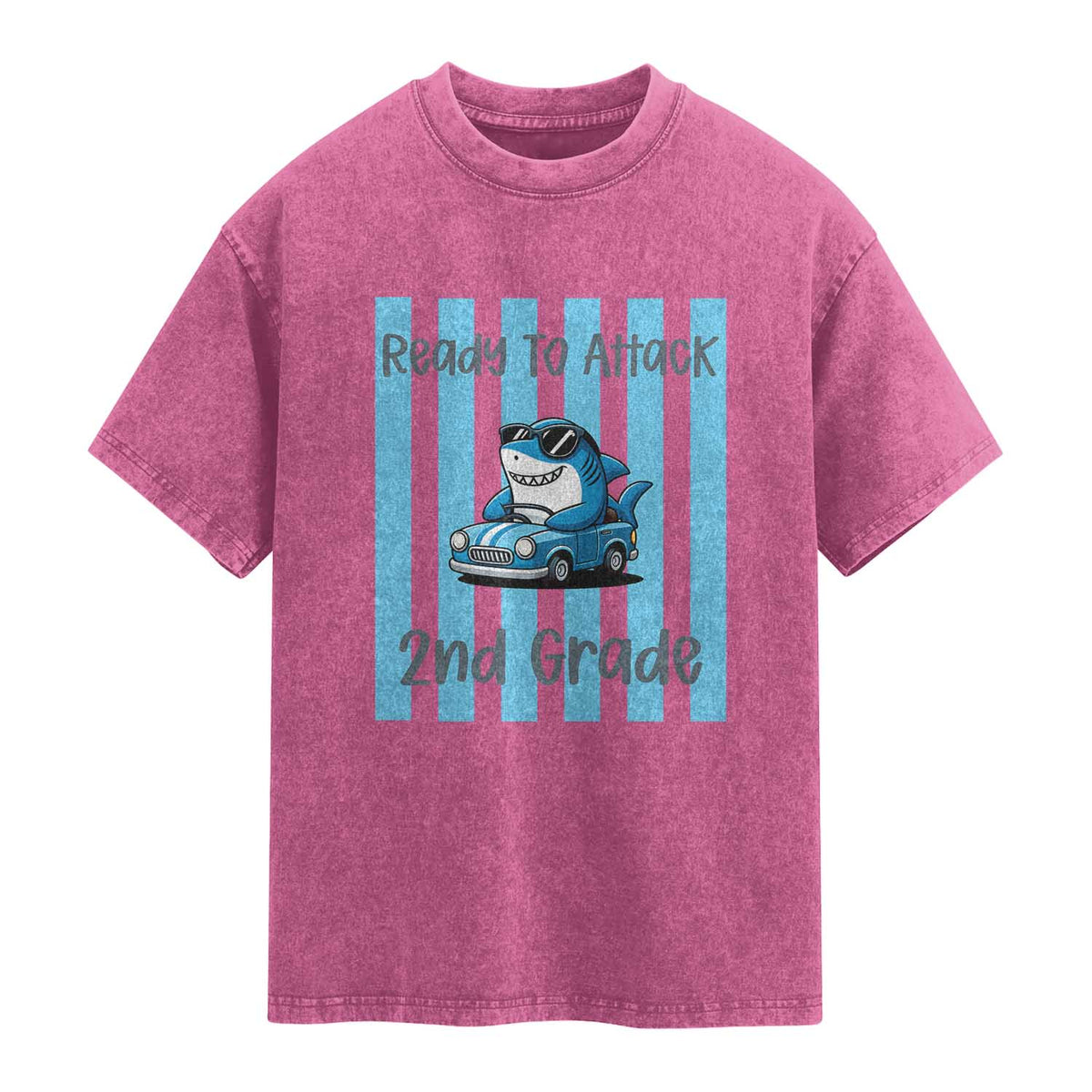 Ready To Attack 2nd Grade Washed Cotton T-Shirt Funny Shark Driving Car Back To School