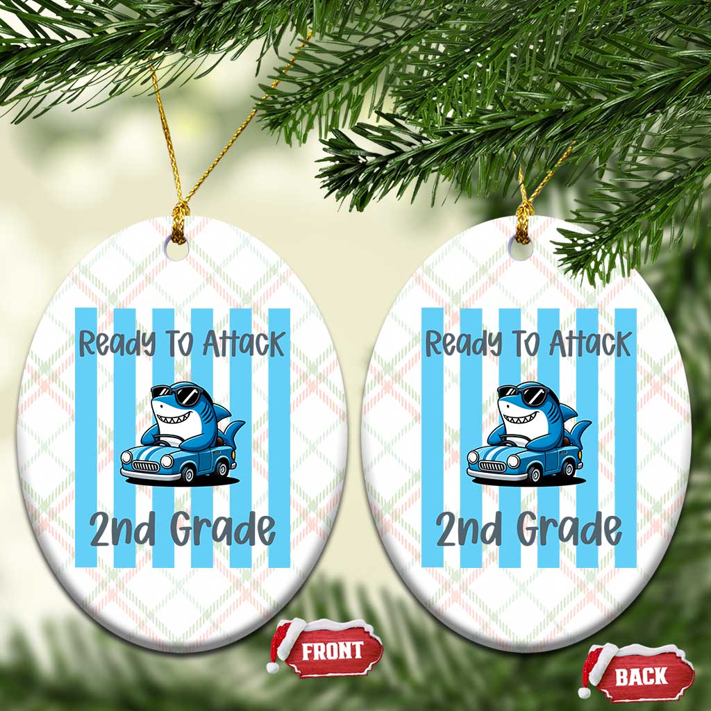Ready To Attack 2nd Grade Ceramic Ornament Funny Shark Driving Car Back To School TS12 Print Your Wear