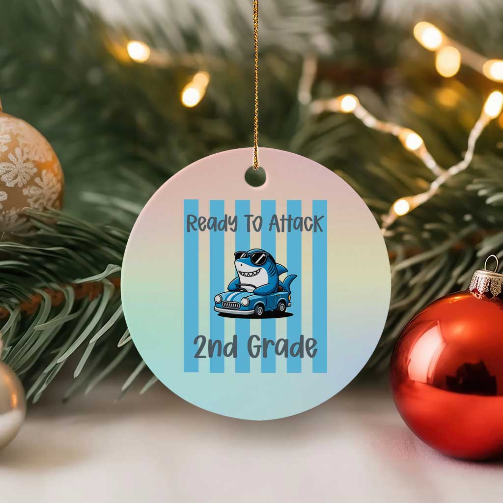 Ready To Attack 2nd Grade Ceramic Ornament Funny Shark Driving Car Back To School TS12 1pc Pastel Print Your Wear