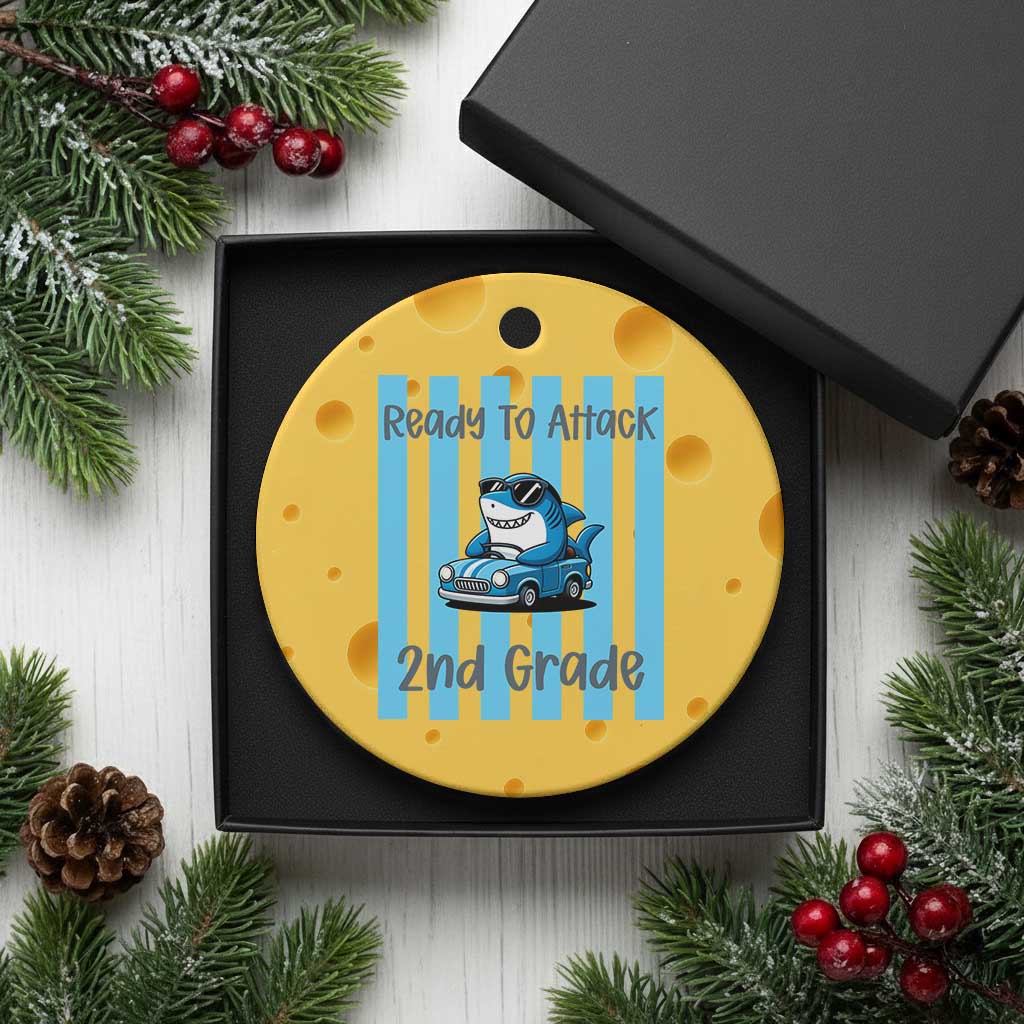 Ready To Attack 2nd Grade Ceramic Ornament Funny Shark Driving Car Back To School TS12 1pc Yellow Cheese Print Your Wear
