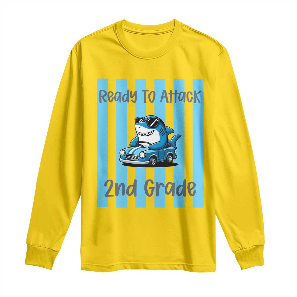 Ready To Attack 2nd Grade Long Sleeve Shirt Funny Shark Driving Car Back To School TS12 Daisy Print Your Wear