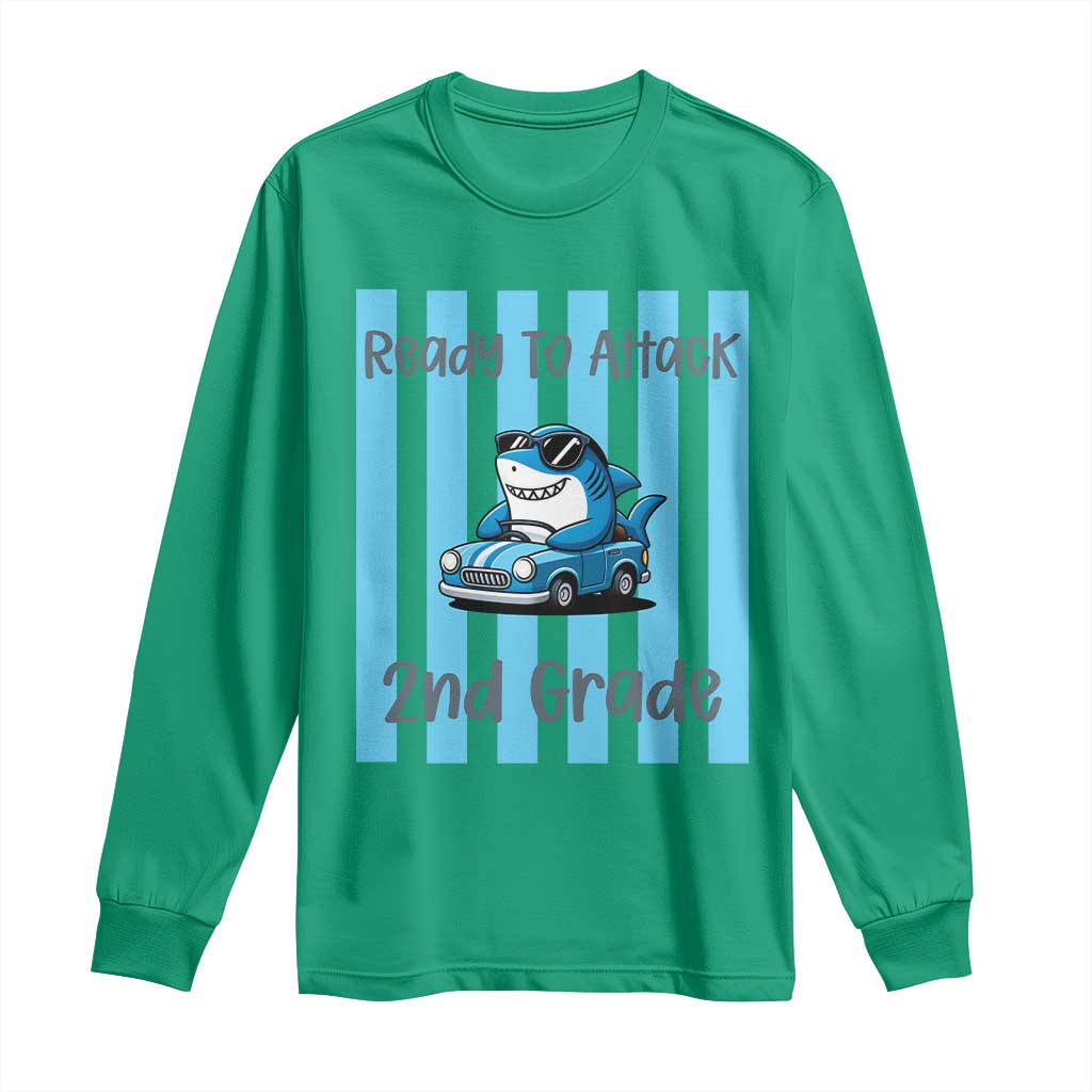 Ready To Attack 2nd Grade Long Sleeve Shirt Funny Shark Driving Car Back To School TS12 Irish Green Print Your Wear