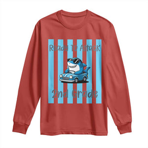 Ready To Attack 2nd Grade Long Sleeve Shirt Funny Shark Driving Car Back To School TS12 Red Print Your Wear