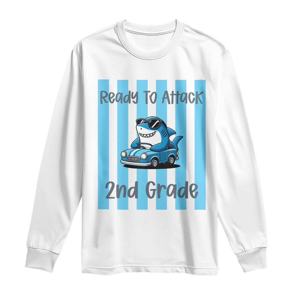 Ready To Attack 2nd Grade Long Sleeve Shirt Funny Shark Driving Car Back To School TS12 White Print Your Wear