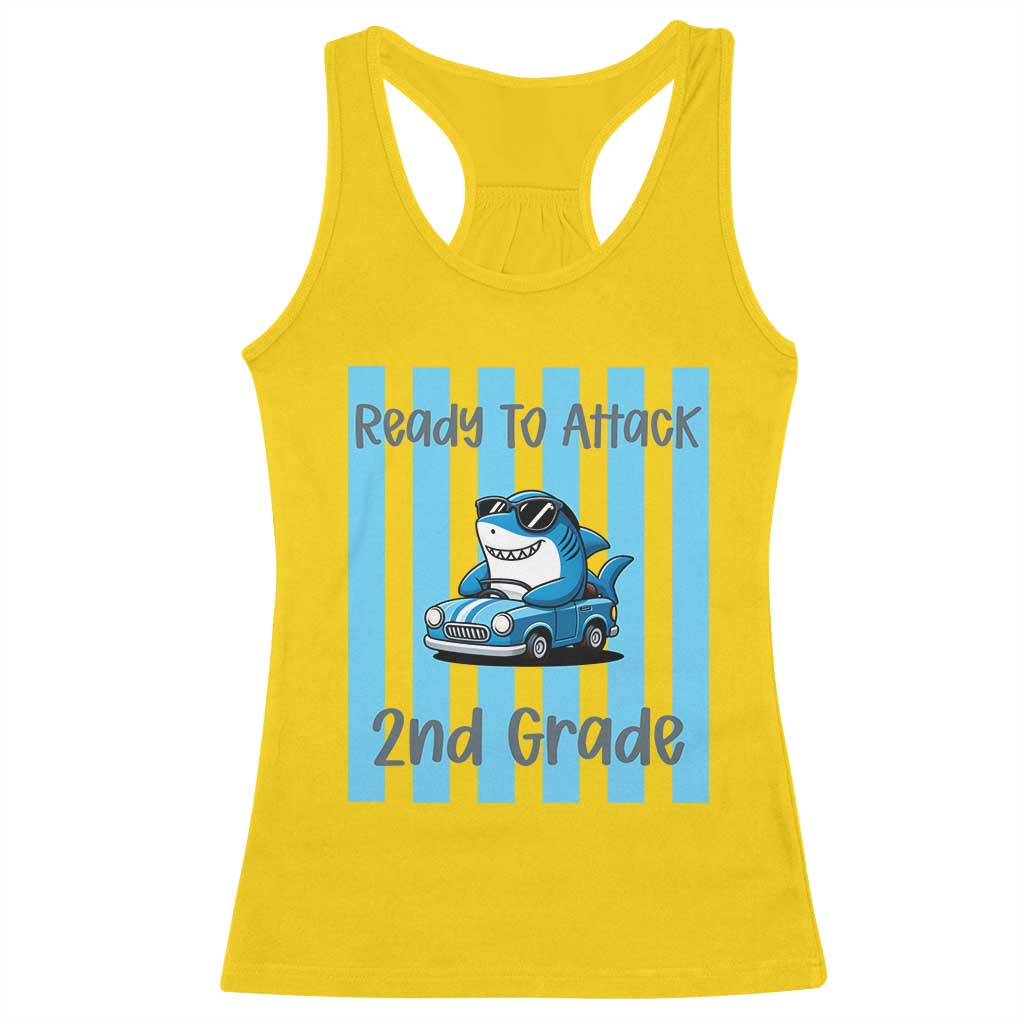 Ready To Attack 2nd Grade Racerback Tank Top Funny Shark Driving Car Back To School TS12 Daisy Print Your Wear
