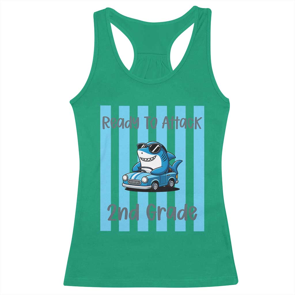 Ready To Attack 2nd Grade Racerback Tank Top Funny Shark Driving Car Back To School TS12 Irish Green Print Your Wear