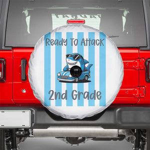 Ready To Attack 2nd Grade Spare Tire Cover Funny Shark Driving Car Back To School TS12 White Print Your Wear
