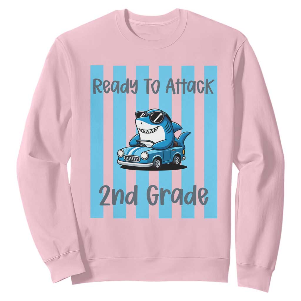 Ready To Attack 2nd Grade Sweatshirt Funny Shark Driving Car Back To School TS12 Light Pink Print Your Wear