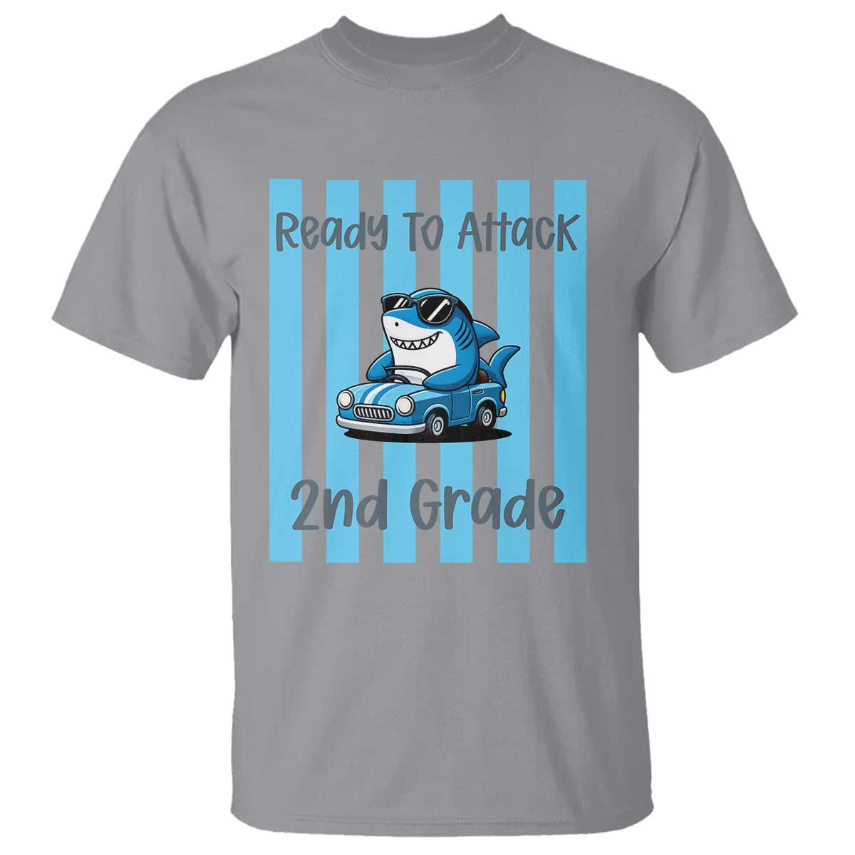 Ready To Attack 2nd Grade T Shirt Funny Shark Driving Car Back To School TS12 Sport Gray Print Your Wear