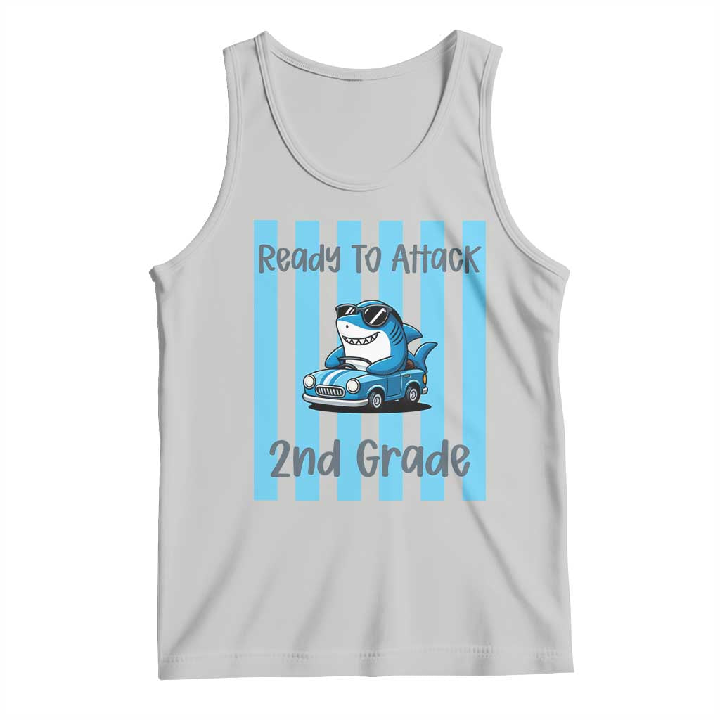 Ready To Attack 2nd Grade Tank Top Funny Shark Driving Car Back To School TS12 Ash Print Your Wear