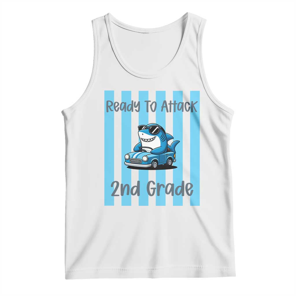 Ready To Attack 2nd Grade Tank Top Funny Shark Driving Car Back To School TS12 White Print Your Wear