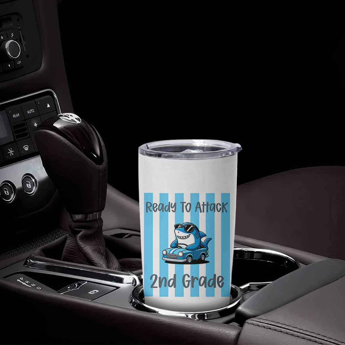 Ready To Attack 2nd Grade Tumbler Cup Funny Shark Driving Car Back To School TS12 Print Your Wear