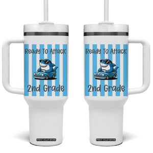 Ready To Attack 2nd Grade Tumbler With Handle Funny Shark Driving Car Back To School TS12 One Size: 40 oz White Print Your Wear