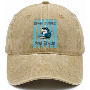 Ready To Attack 2nd Grade Washed Cotton Baseball Cap Funny Shark Driving Car Back To School TS12 Print Your Wear