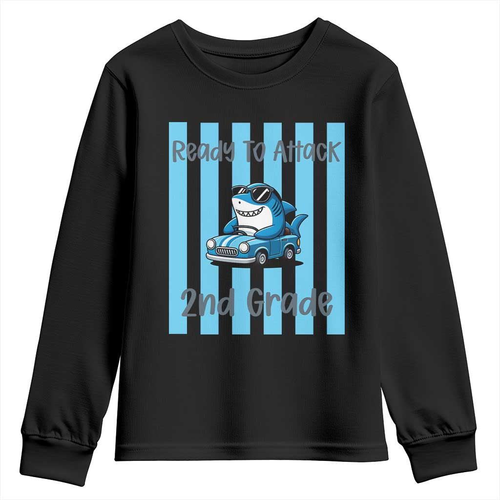 Ready To Attack 2nd Grade Youth Sweatshirt Funny Shark Driving Car Back To School TS12 Black Print Your Wear