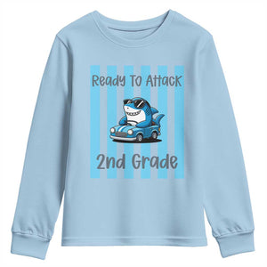 Ready To Attack 2nd Grade Youth Sweatshirt Funny Shark Driving Car Back To School TS12 Light Blue Print Your Wear