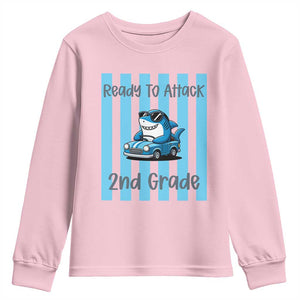 Ready To Attack 2nd Grade Youth Sweatshirt Funny Shark Driving Car Back To School TS12 Light Pink Print Your Wear