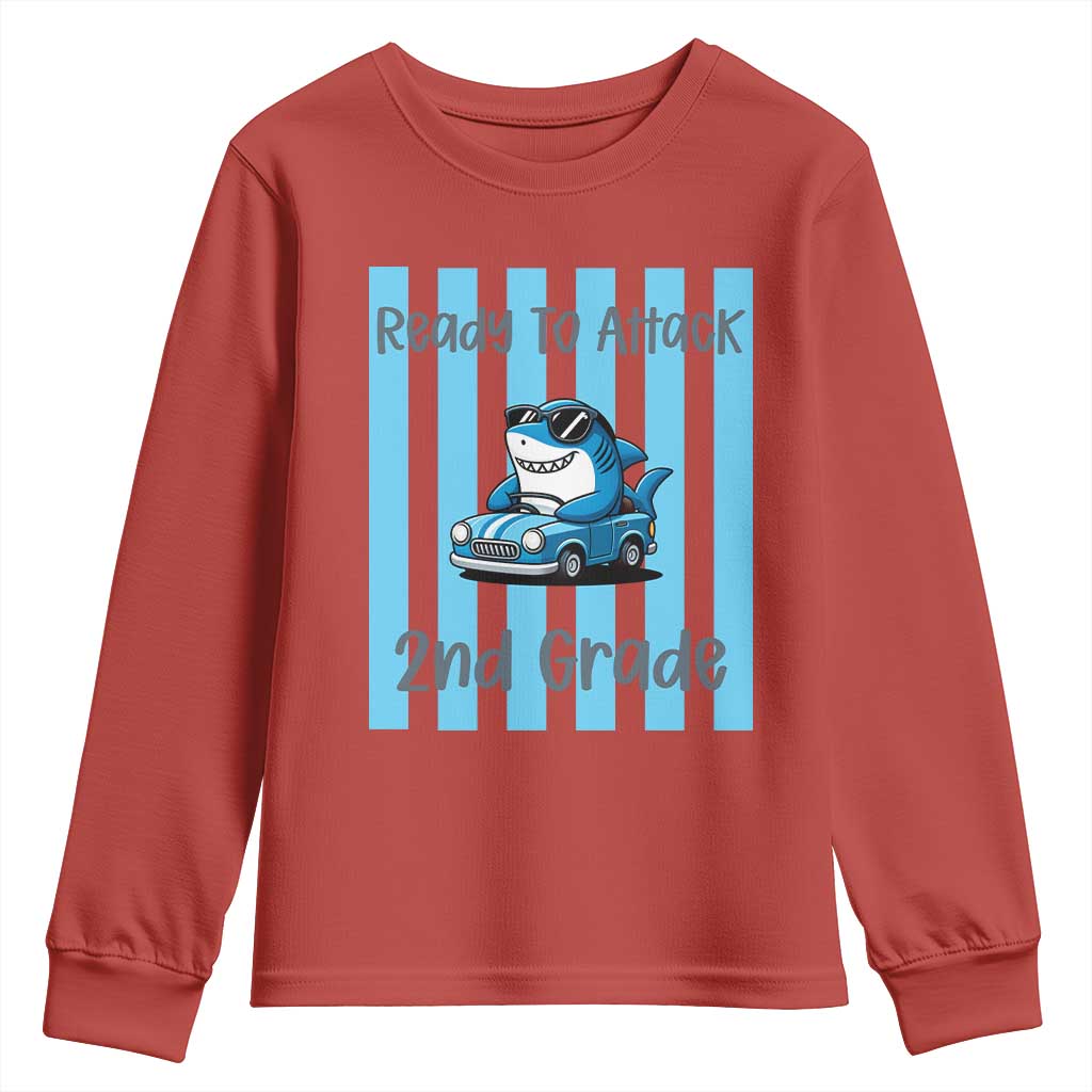 Ready To Attack 2nd Grade Youth Sweatshirt Funny Shark Driving Car Back To School TS12 Red Print Your Wear