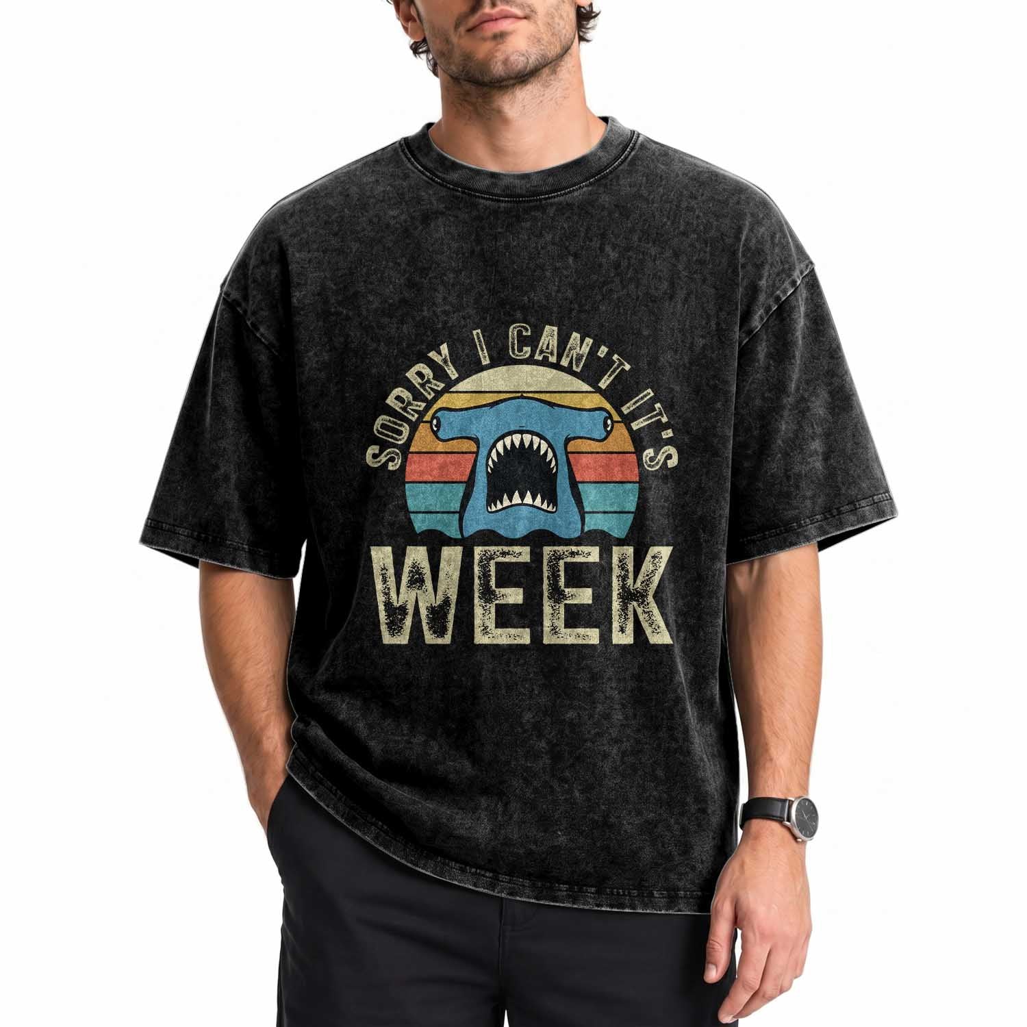 Vintage Hammerhead Shark Lover Washed Cotton T-Shirt Sorry I Cant Its Week