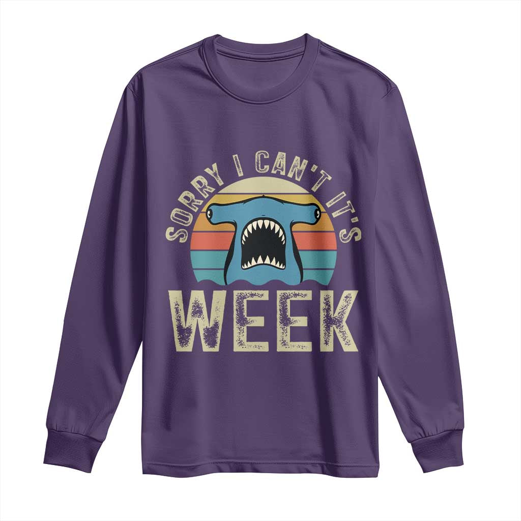 Vintage Hammerhead Shark Lover Long Sleeve Shirt Sorry I Cant Its Week TS12 Purple Print Your Wear