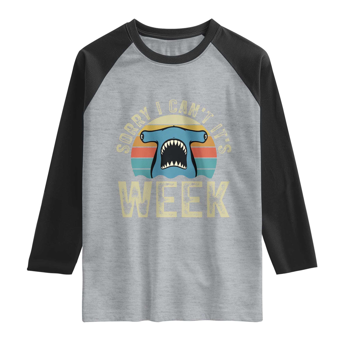 Vintage Hammerhead Shark Lover Raglan Shirt Sorry I Cant Its Week TS12 Heather Gray Black Print Your Wear