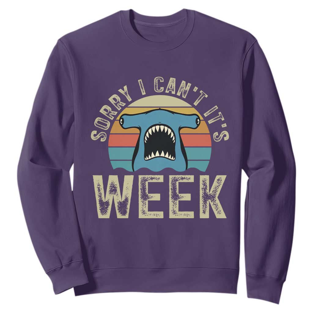 Vintage Hammerhead Shark Lover Sweatshirt Sorry I Cant Its Week TS12 Purple Print Your Wear