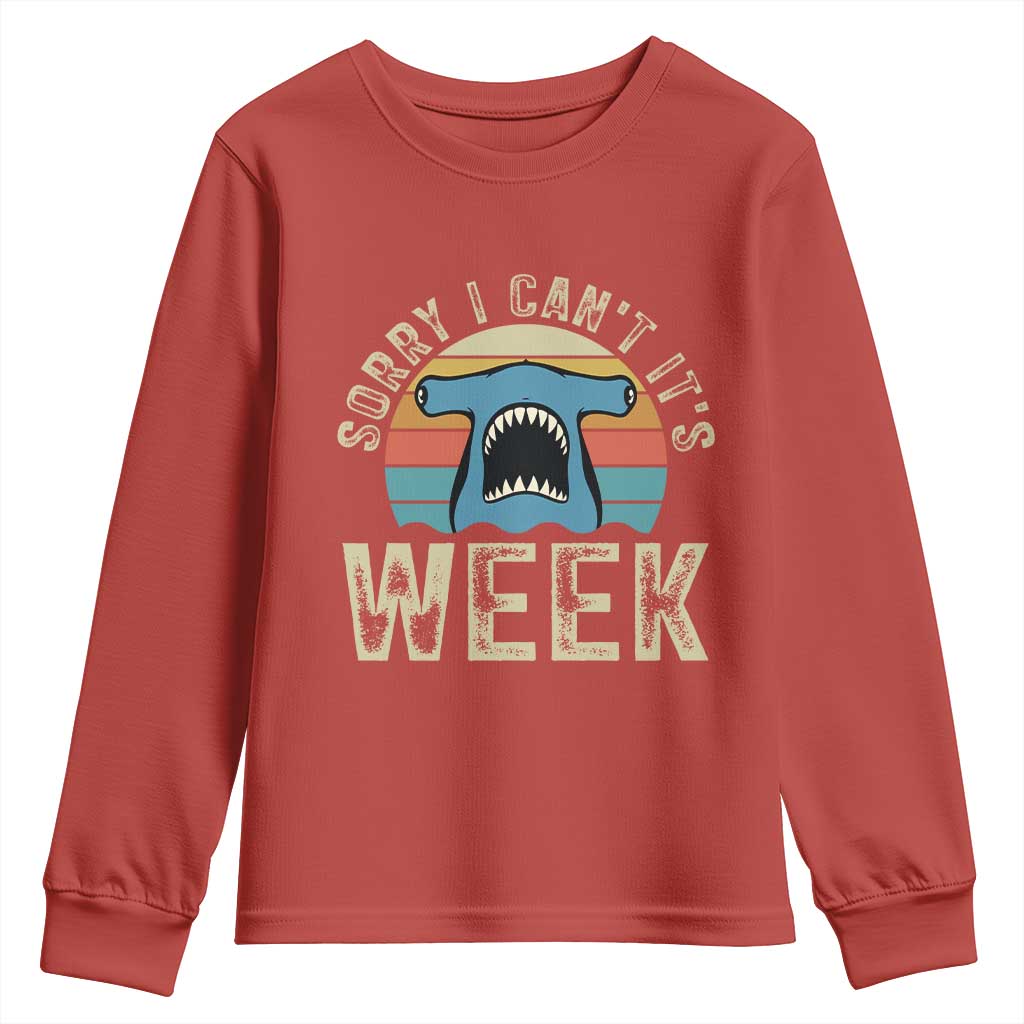 Vintage Hammerhead Shark Lover Youth Sweatshirt Sorry I Cant Its Week TS12 Red Print Your Wear