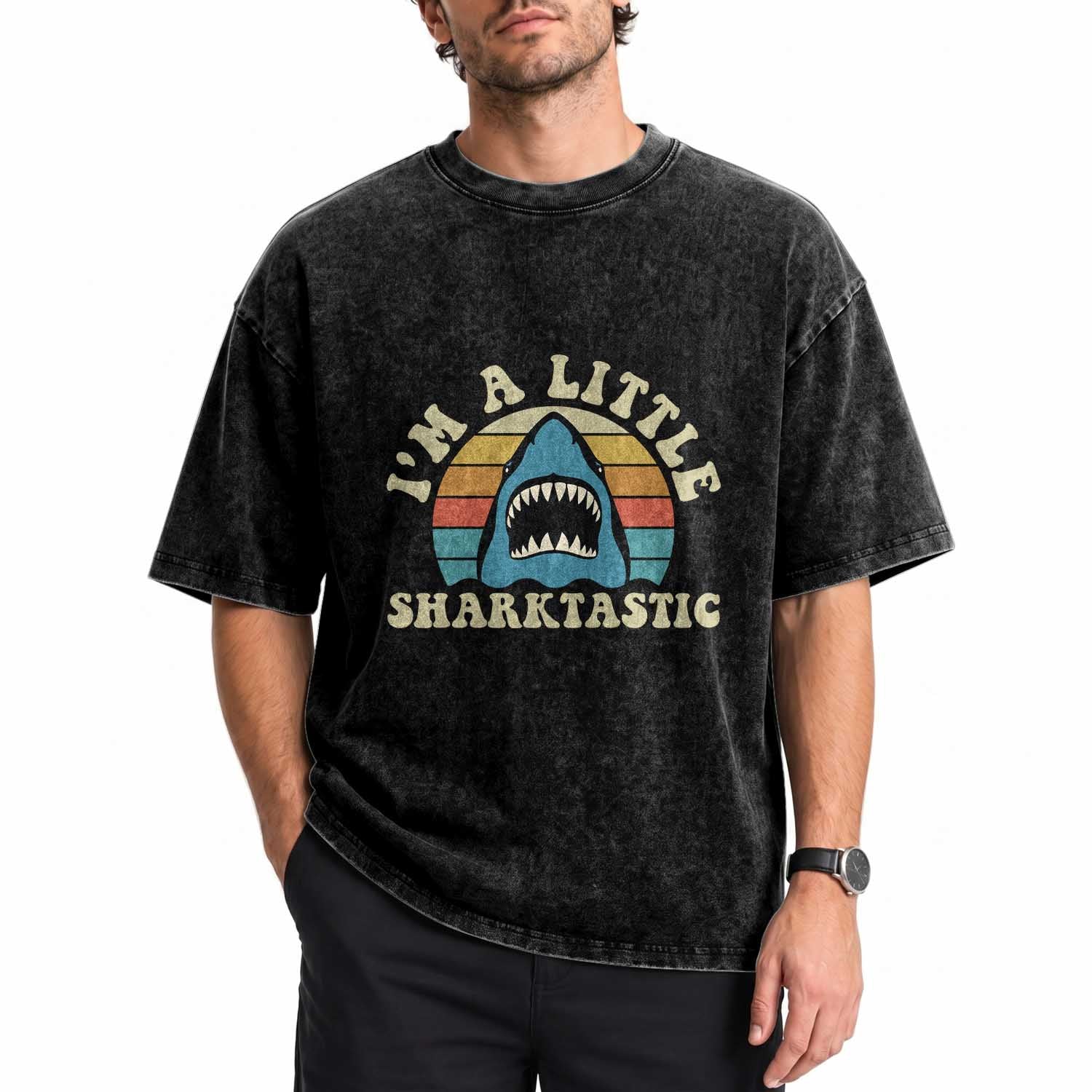 Im A Little Sharktastic Washed Cotton T-Shirt Vintage Shark Lover Week Gift