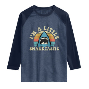 Im A Little Sharktastic Raglan Shirt Vintage Shark Lover Week Gift TS12 Heather Denim Navy Print Your Wear